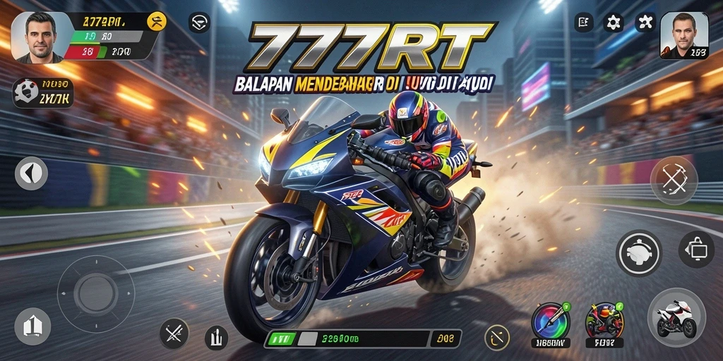 Screenshot dari gameplay 777RT yang menunjukkan adrenalin balapan motor.