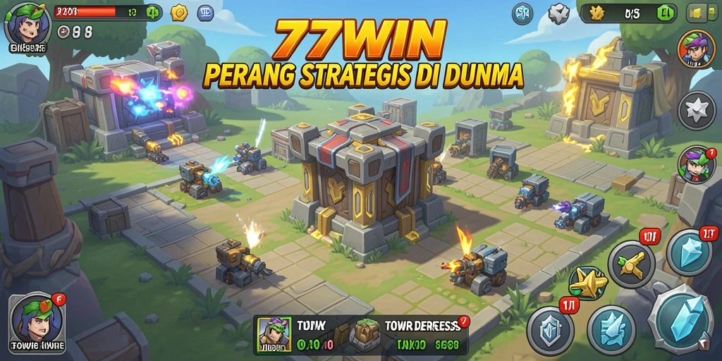 Tangkapan layar gameplay <strong>77WIN</strong> menampilkan strategi Tower Defense yang menegangkan.