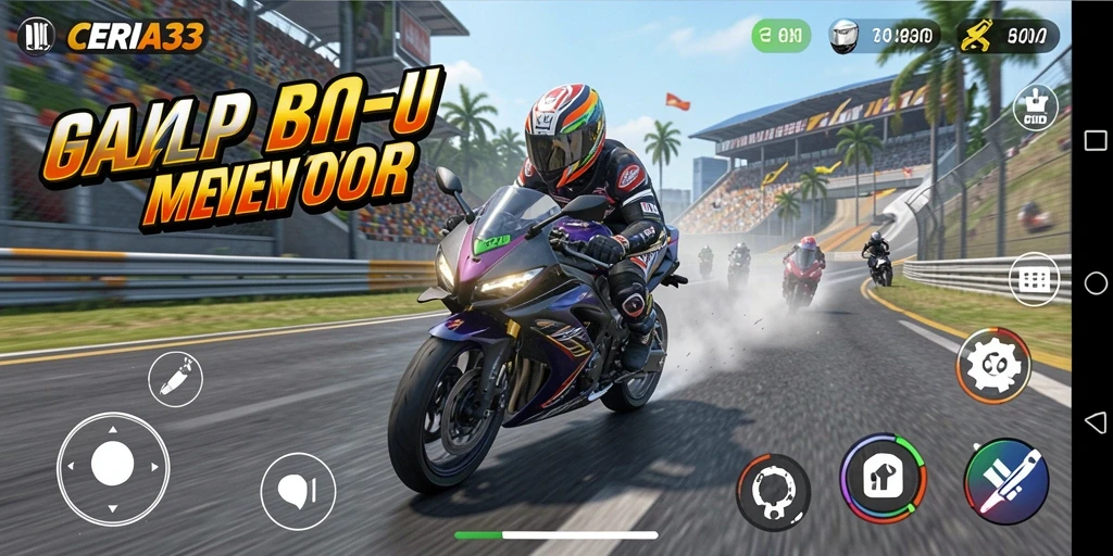 Gameplay seru dalam balap motor CERIA33 dengan grafis menakjubkan.