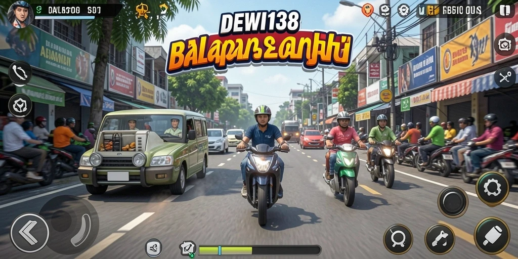 Gameplay balapan seru dalam DEWI138 dengan mobil dan trek yang menantang.