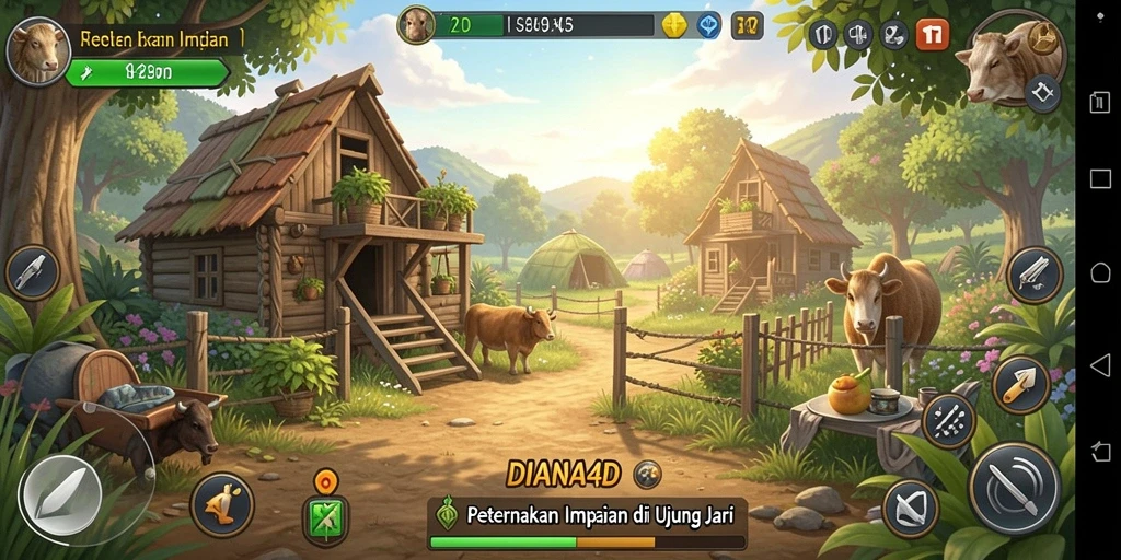 Screenshot permainan DIANA4D menampilkan aktivitas peternakan yang seru.