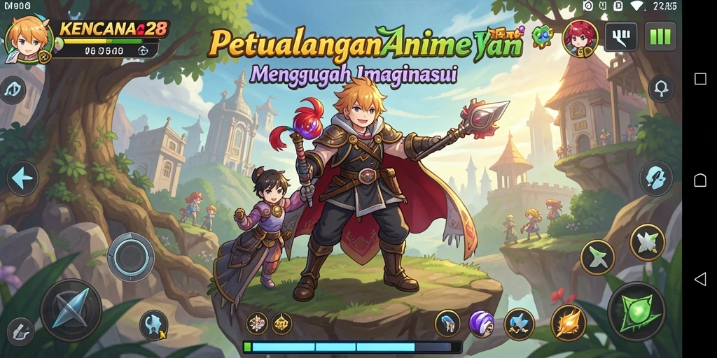 Screenshot gameplay KENCANA28 dengan karakter anime yang keren.