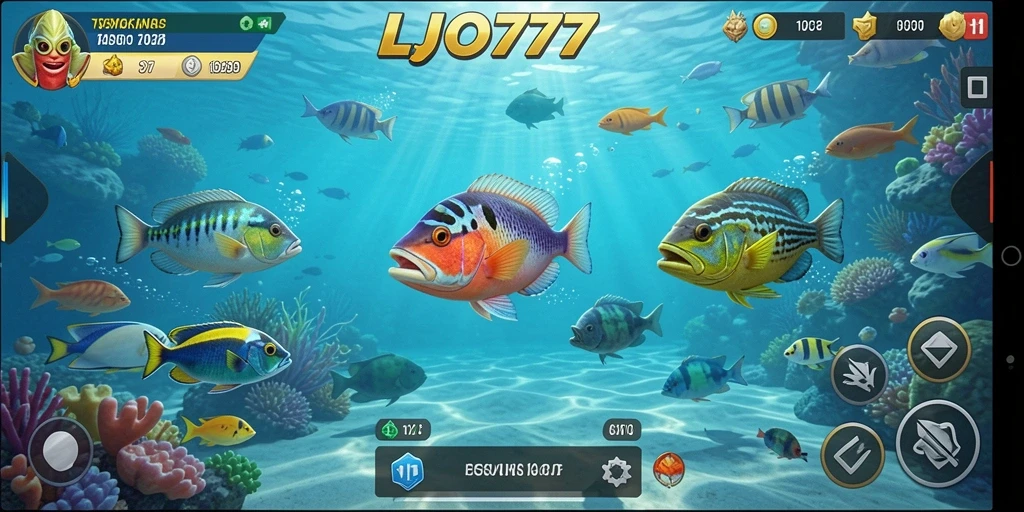 Screenshot gameplay seru LJO777 dengan visual ikan yang menawan.