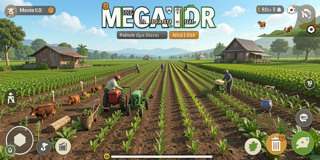 Screenshot gameplay <strong>MEGAIDR</strong> menampilkan ladang yang subur dan aktifitas bertani.