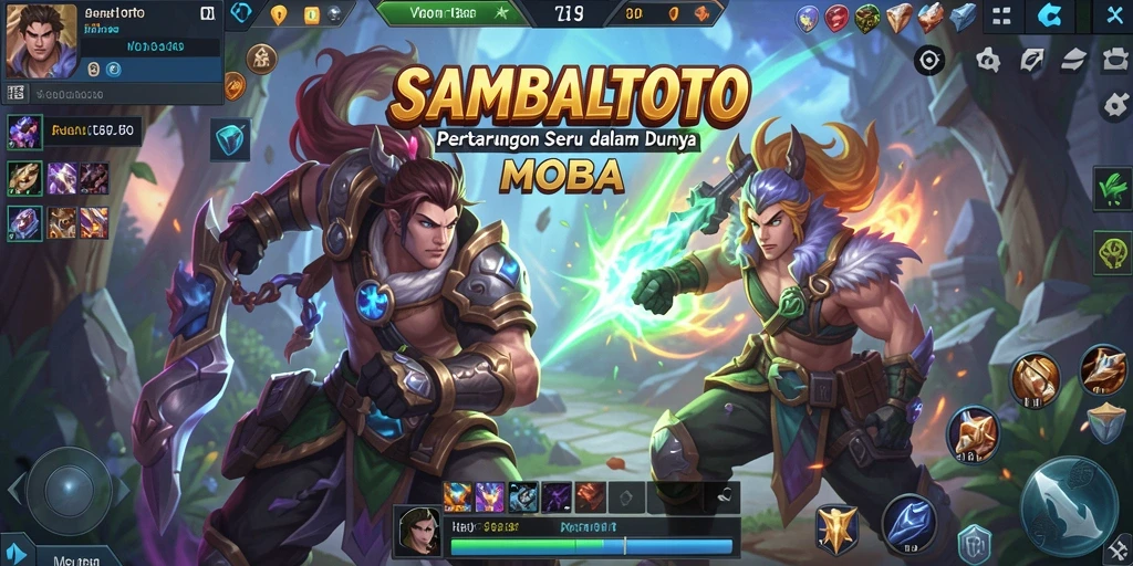 Tangkapan layar utama SAMBALTOTO menampilkan aksi MOBA yang mendebarkan.